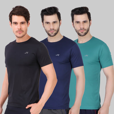 Solid Men Round Neck T-Shirt (Black |Dark Blue |Light Blue)