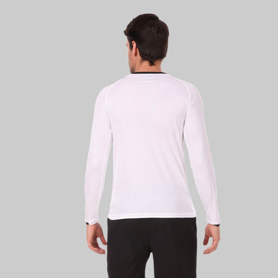 Solid Men Round Neck White T-Shirt  (Full Sleeve/Round Neck)