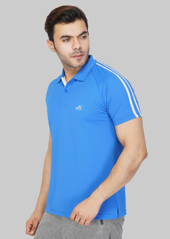 Striped Men Polo Neck Blue T-Shirt