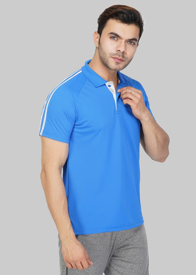 Striped Men Polo Neck Blue T-Shirt