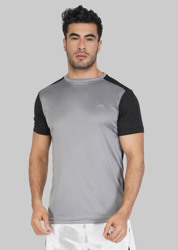 Color Block Men Round Neck Grey T-Shirt