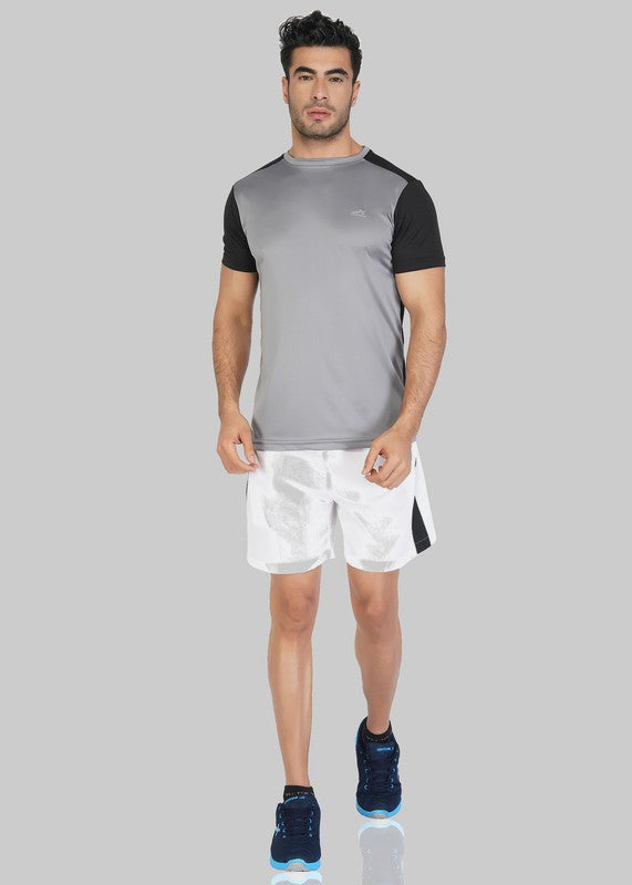 Color Block Men Round Neck Grey T-Shirt