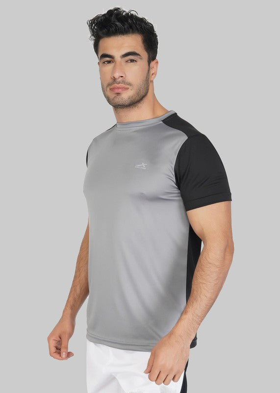 Color Block Men Round Neck Grey T-Shirt