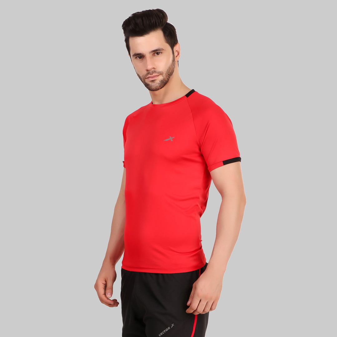 Solid Men Round Neck Red T-Shirt (Red/Short Sleeve)