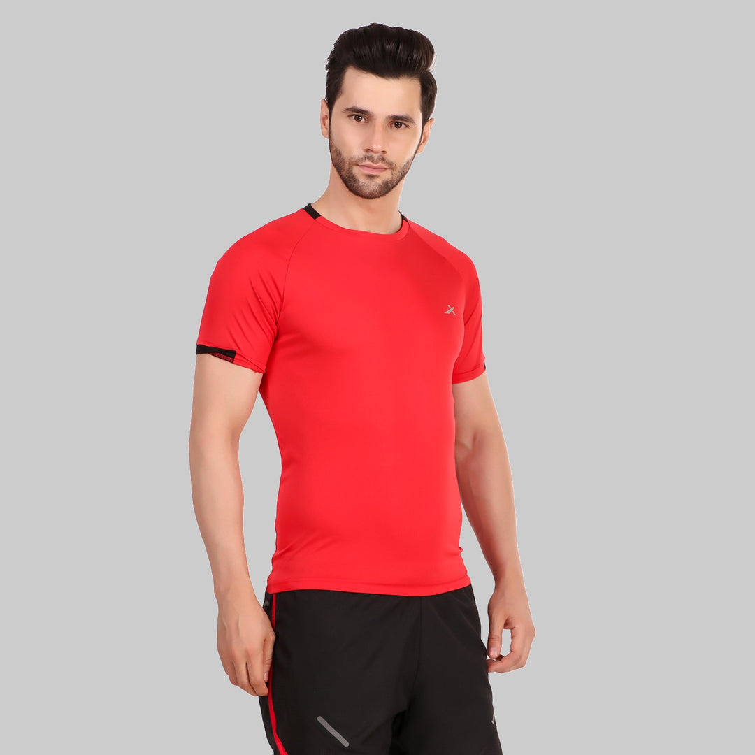 Solid Men Round Neck Red T-Shirt (Red/Short Sleeve)