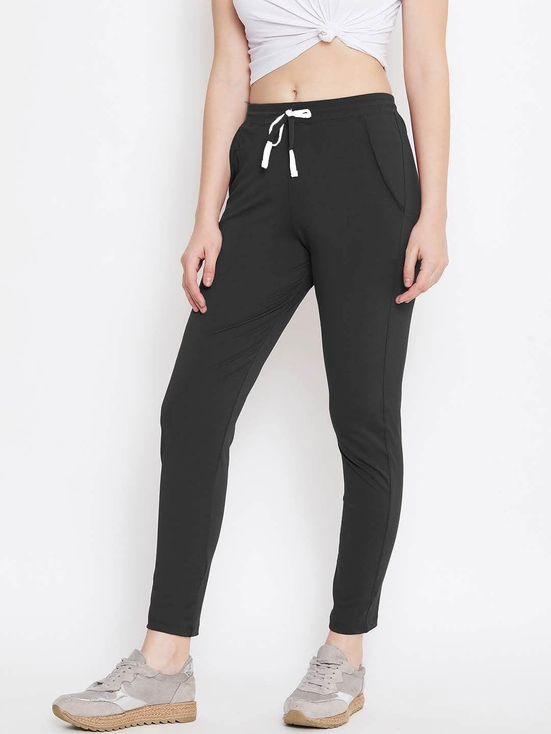 Women Black Solid Track Pants - Kriya Fit