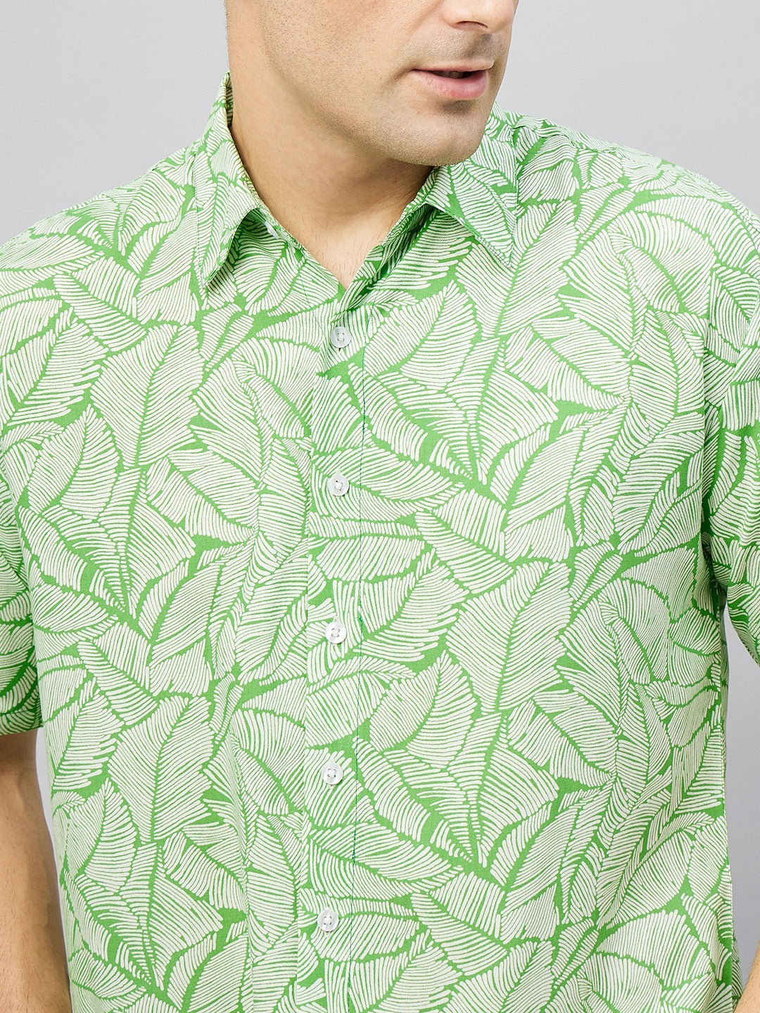 Men's Green Leaf Print Co-ord Set