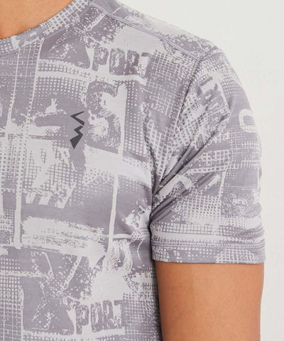 Grey Men Solid Polyester Sports Tshirt Round Neck
