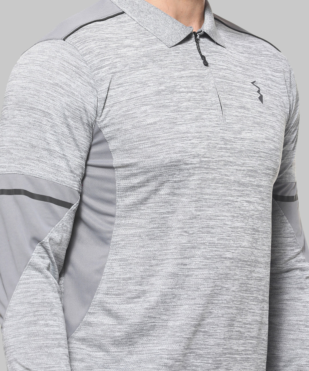 Grey Men Printed Polyester Sports Tshirt Polo Neck