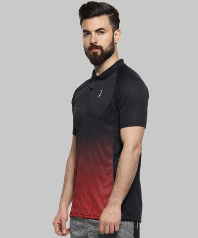Red Men Solid Polyester Sports Tshirt Polo Neck