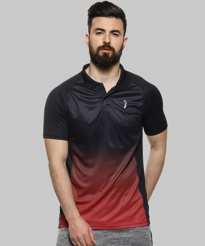 Red Men Solid Polyester Sports Tshirt Polo Neck