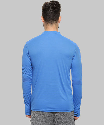 Blue Men Striped Polyester Sports Tshirt Mandarin Collar