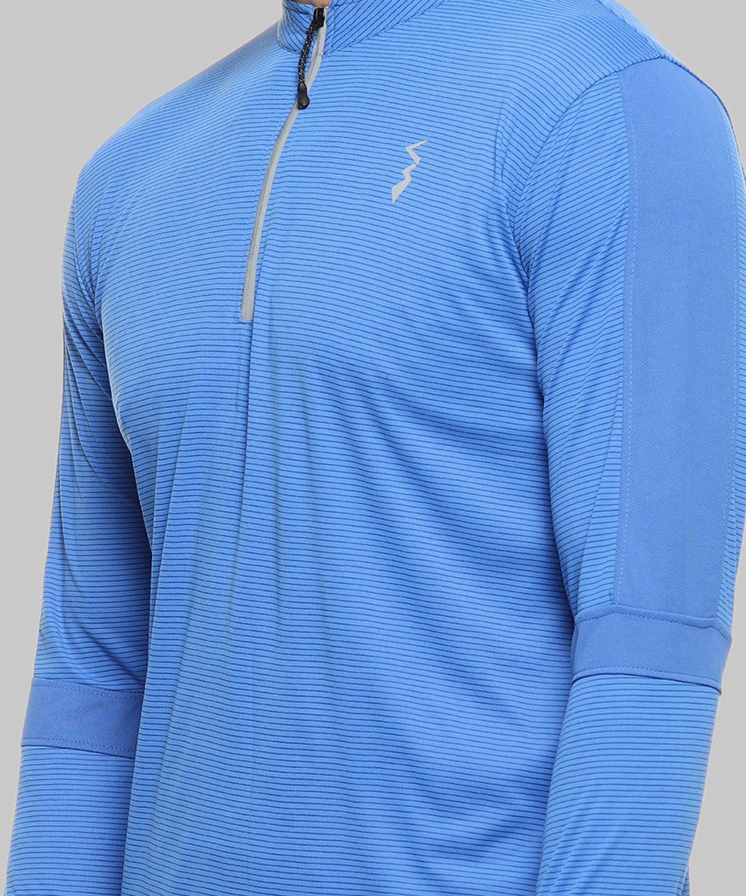 Blue Men Striped Polyester Sports Tshirt Mandarin Collar