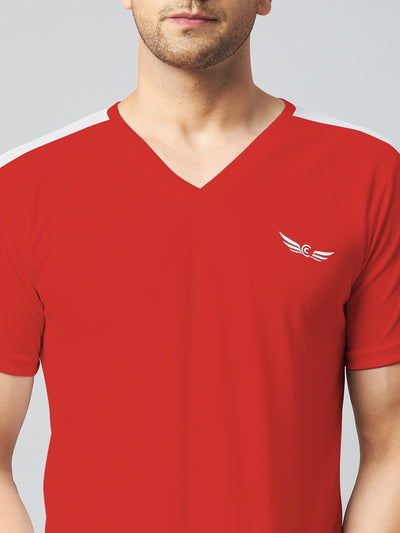 Color Block V Neck T-shirt (Red) (Pack of 1)