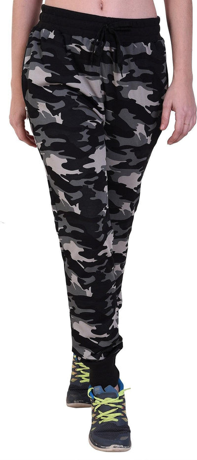 Women Black/Grey Camouflage Joggers - Kriya Fit