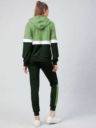 Women Colorblock Track-Suit (Olive Green)
