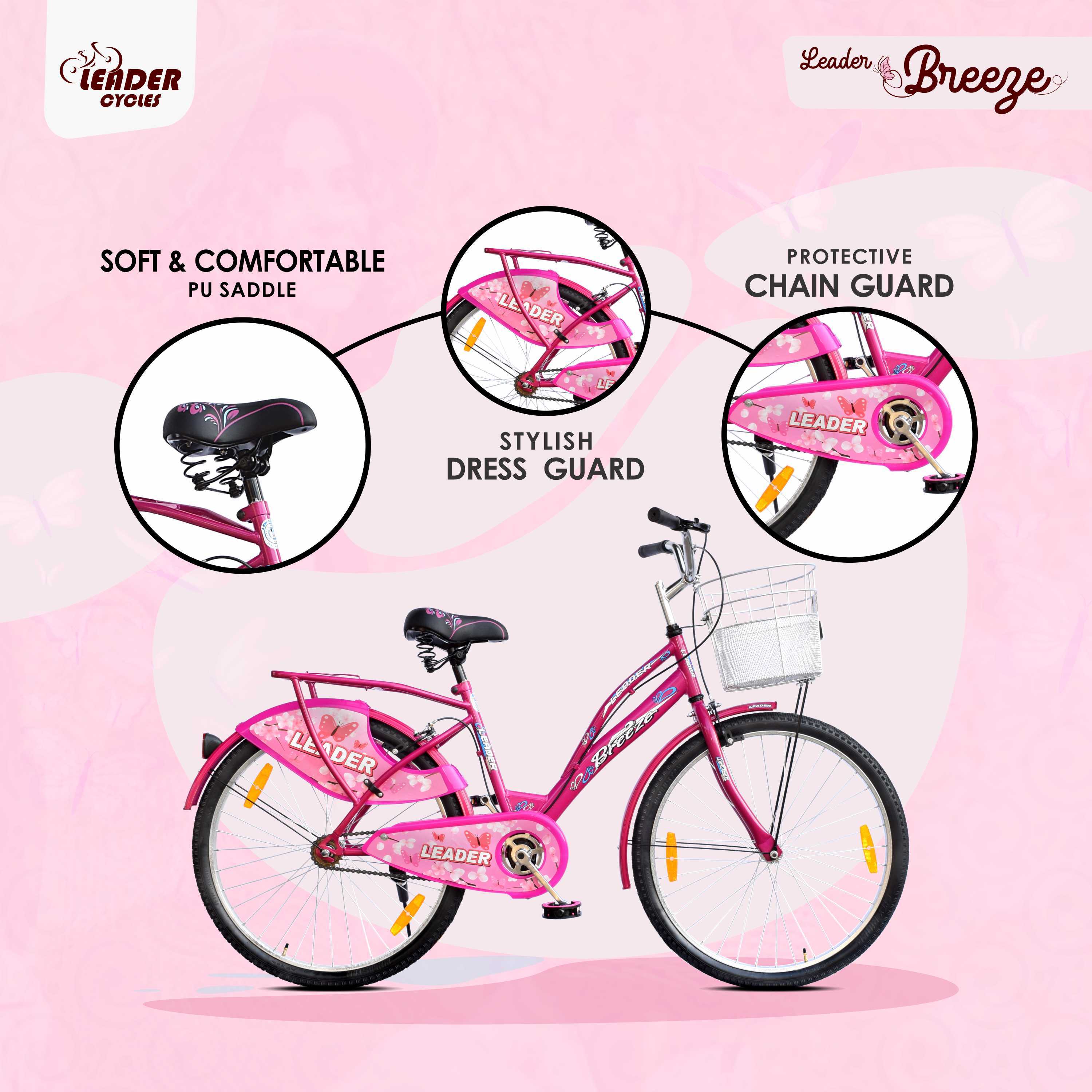 Ladybird Breeze 26T Bicycle for Girls Women with Basket and Integrated Carrier 26 T Girls Cycle Women s Cycle Single Speed Pink KriyaFit