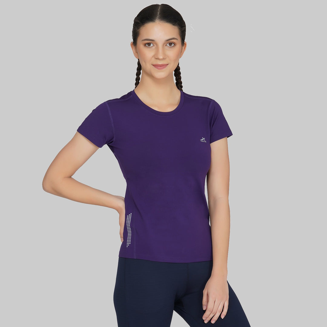 Solid Women Round Neck Purple T-Shirt
