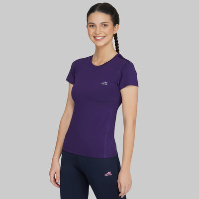 Solid Women Round Neck Purple T-Shirt