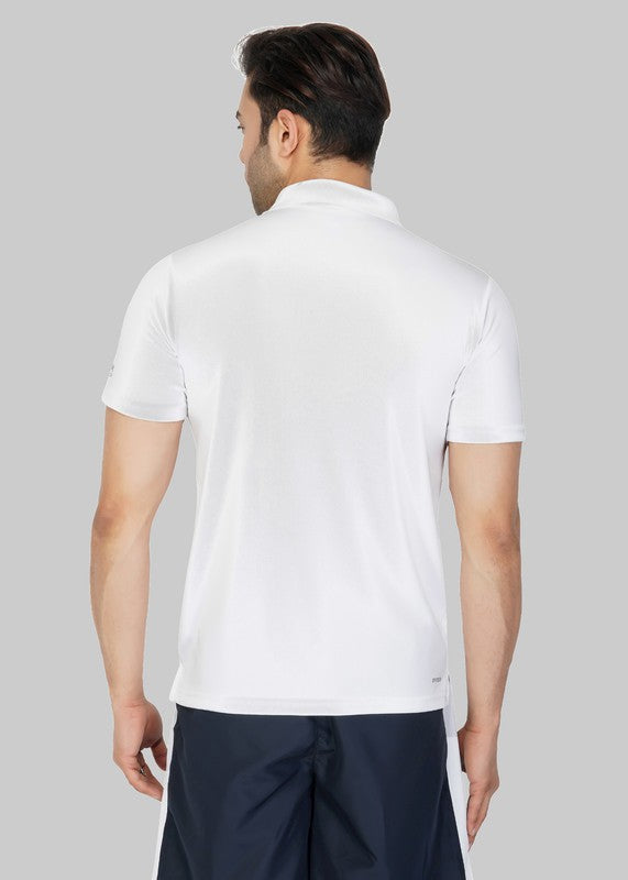 Solid Men Polo Neck White T-Shirt (White)