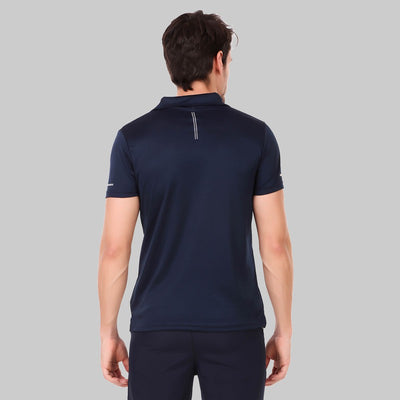 Solid Men Polo Neck Navy Blue T-Shirt (Navy Blue)(Casual)