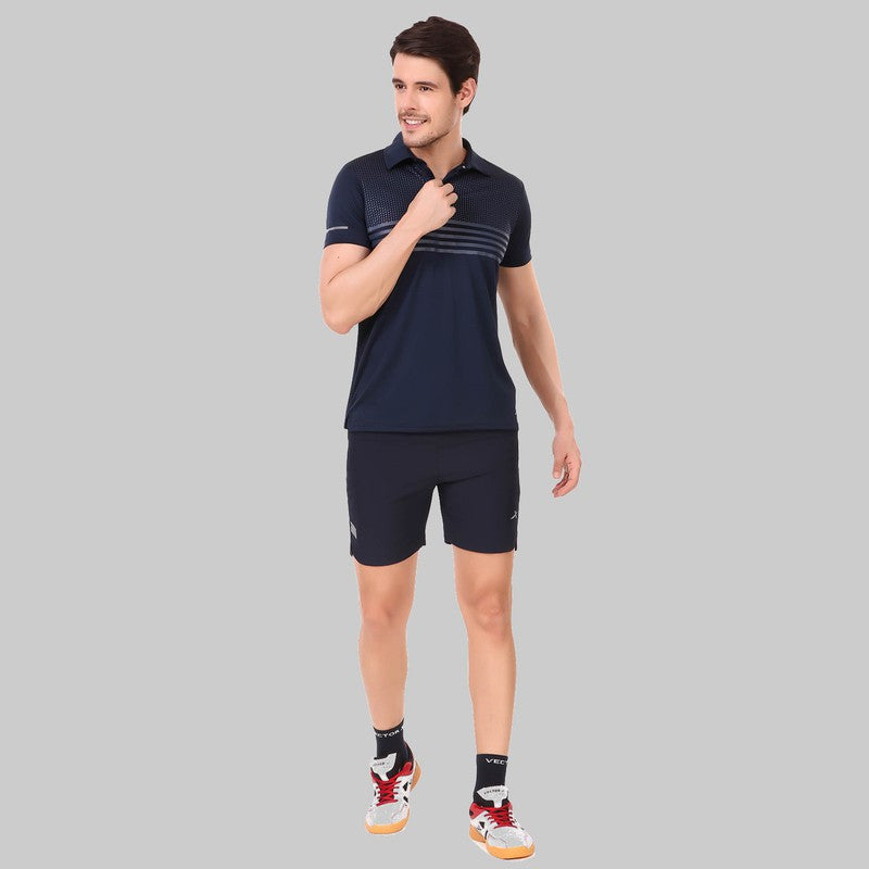 Solid Men Polo Neck Navy Blue T-Shirt (Navy Blue)(Casual)