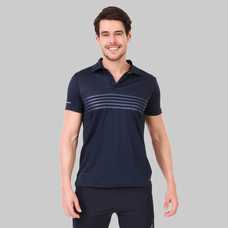 Solid Men Polo Neck Navy Blue T-Shirt (Navy Blue)(Casual)