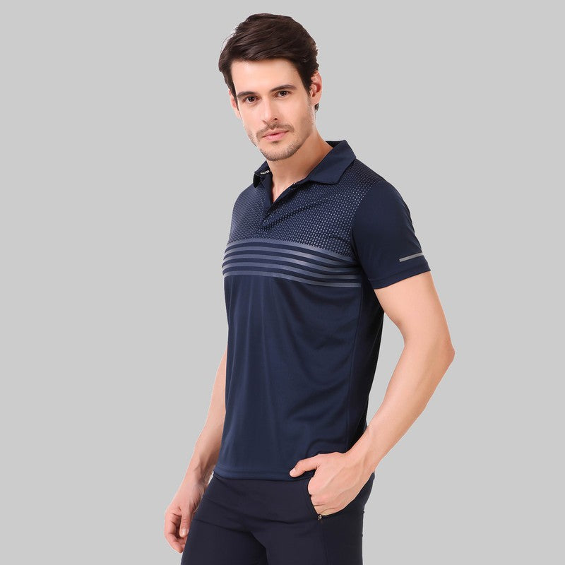 Solid Men Polo Neck Navy Blue T-Shirt (Navy Blue)(Casual)