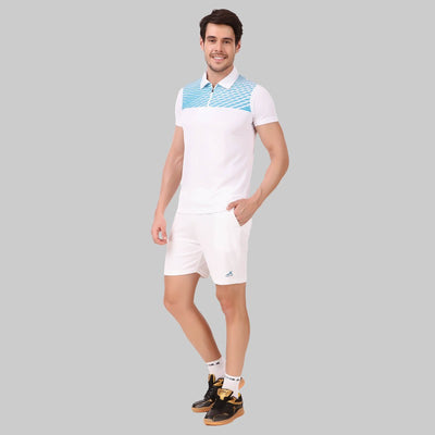 Striped Men Polo Neck White T-Shirt (White/Polyster)