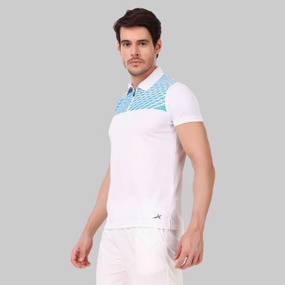 Striped Men Polo Neck White T-Shirt (White/Polyster)