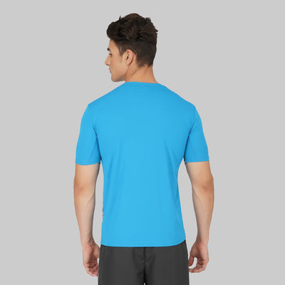 Printed Men Round Neck Blue T-Shirt (Blue/Short Sleeve)