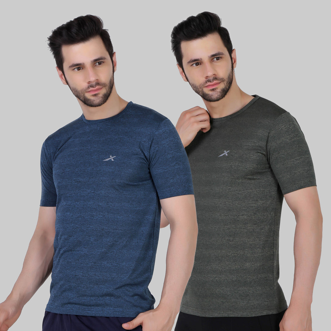 Solid Men Round Neck Blue | Grey T-Shirt