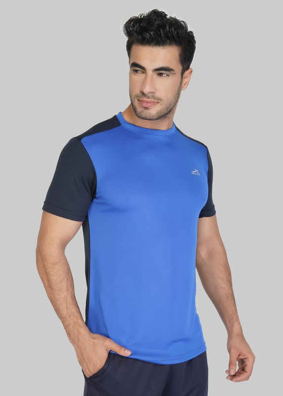 Color Block Men Round Neck Blue T-Shirt