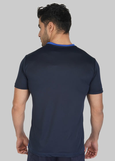 Color Block Men Round Neck Blue T-Shirt