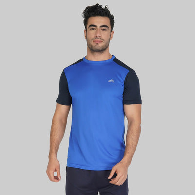 Color Block Men Round Neck Blue T-Shirt