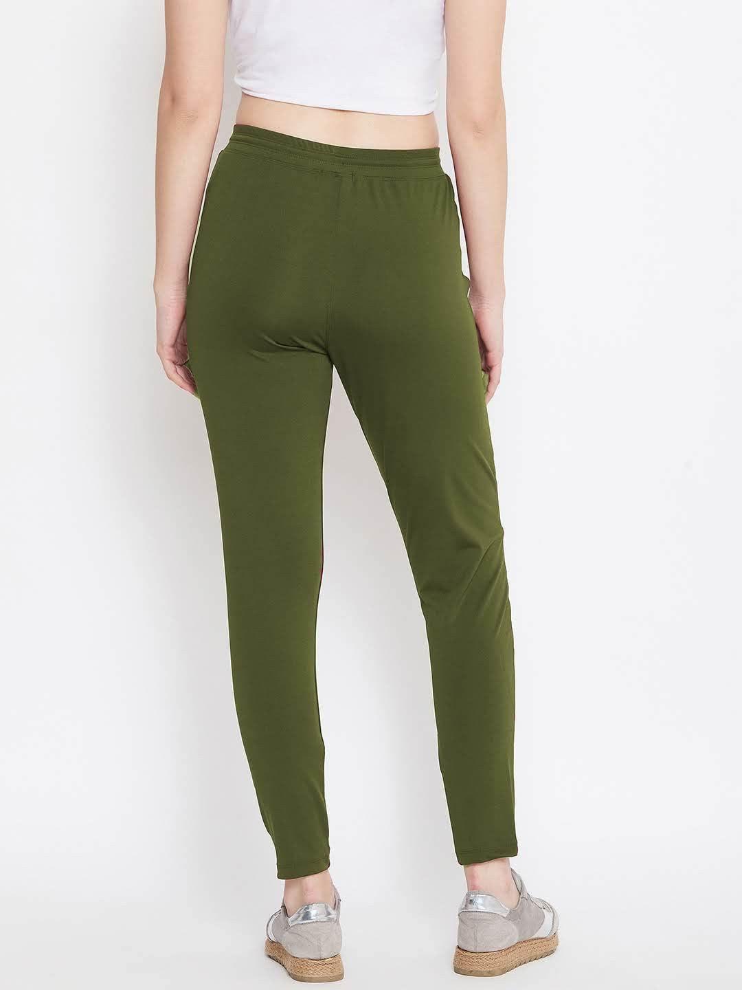 Women Olive Solid Track Pants - Kriya Fit