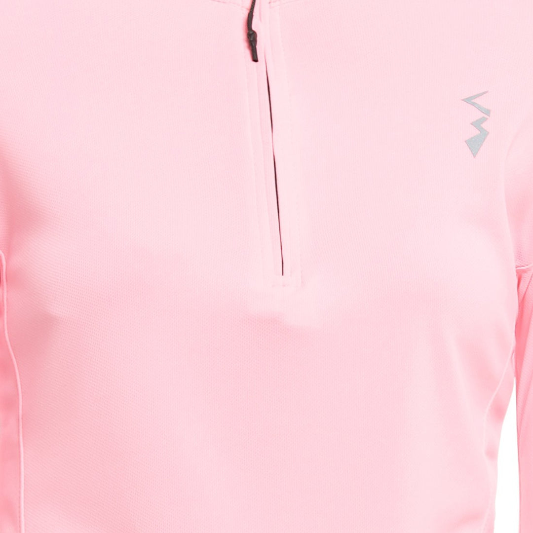 Light Pink Women Solid Polyester Sports Tshirt Mandarin Collar