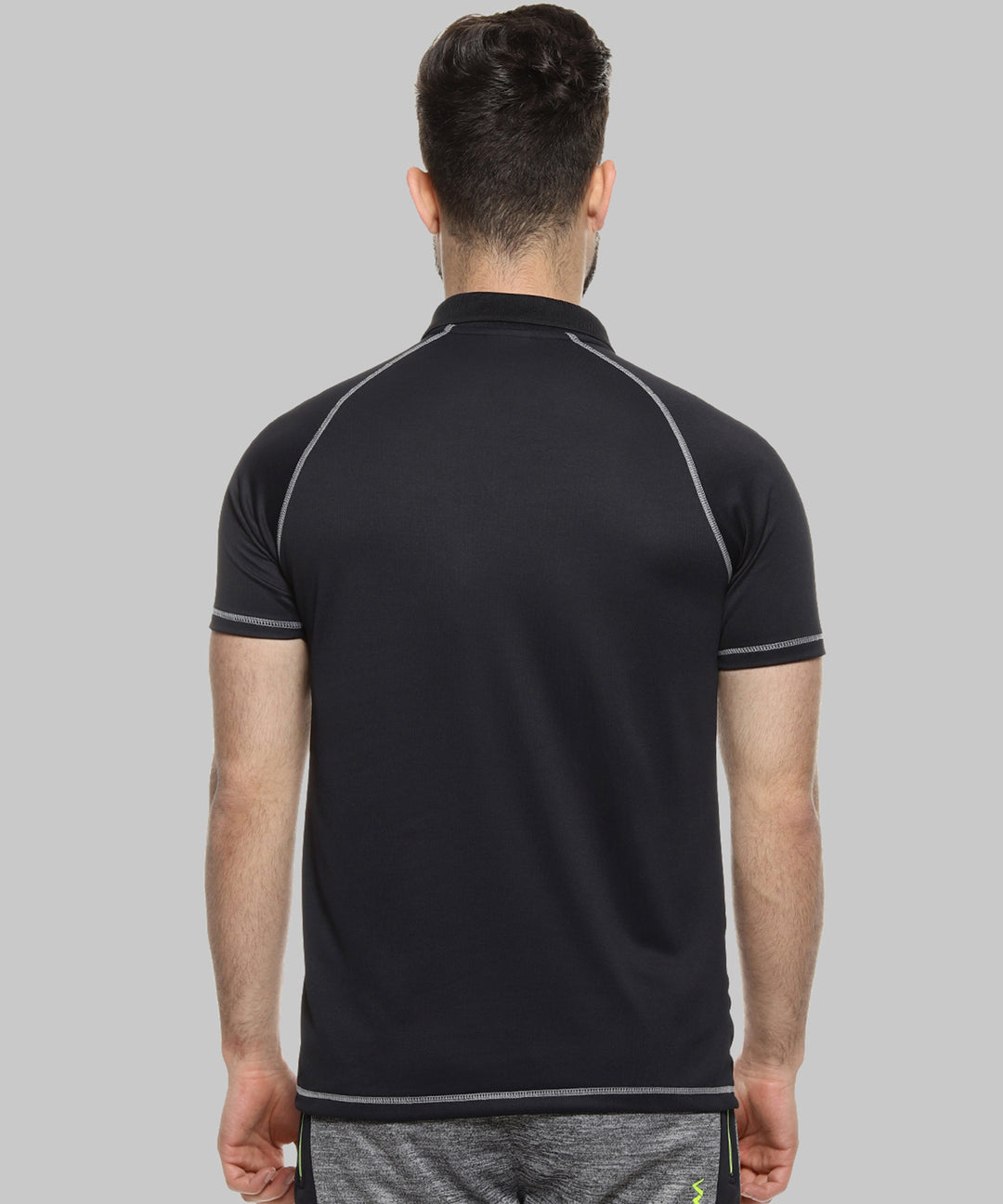 Black Men Solid Polyester Sports Tshirt Polo Neck