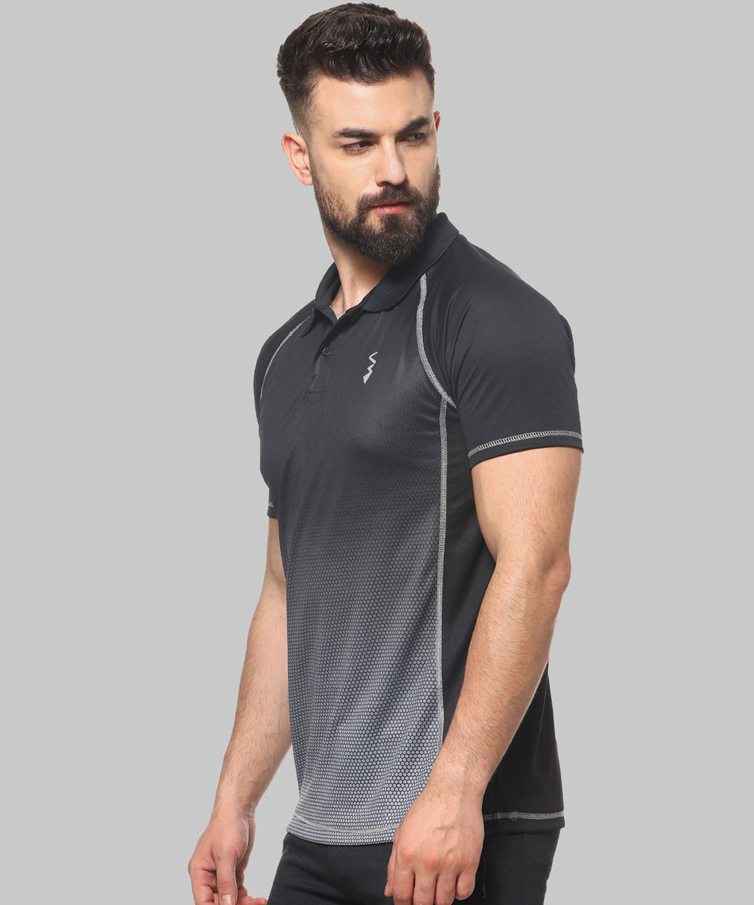 Black Men Solid Polyester Sports Tshirt Polo Neck