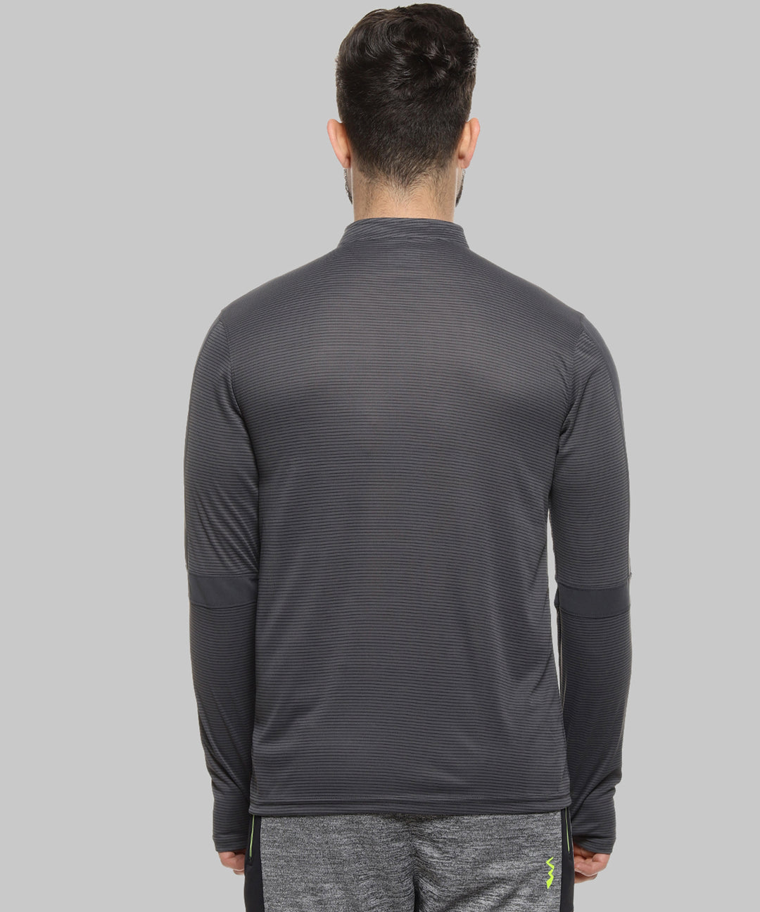 Grey Men Solid Polyester Sports Tshirt Mandarin Collar