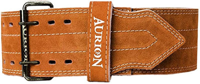 Aurion by 10Club Sued Leather Powerlifting Gym Belt-Large | Weight Lifting Belt for Heavy Workout for Men & Women | Professional Heavy Weight Lifting Belt - Brown