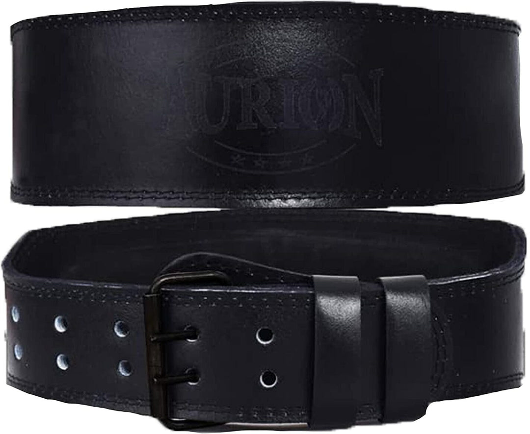 Aurion by 10Club Premium Genuine Leather Weight Lifting Belt-Small | HeavyDuty Powerlifting Belt | Body Fitness And Gym Back Support Weightlifting Belt | Unisex | Adjustable Buckle | Full Black