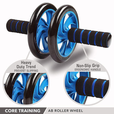 Double Wheel ABS Roller with Knee Safe Mat (Blue, 1pcs) - Kriya Fit