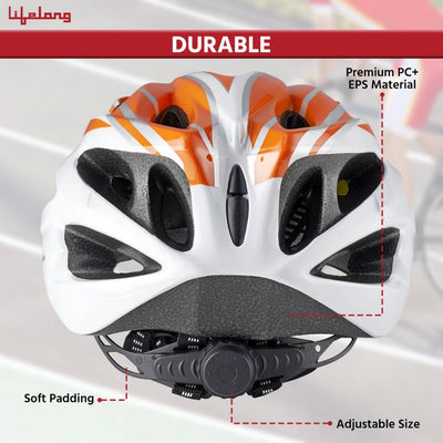 Adjustable Cycling Helmet with Detachable Visor|Adjustable Light Weight Mountain Bike Cycle Helmet with Padding for Kids and Adults|Racing Helmet for Men and Women (6 Months Warranty) | Orange