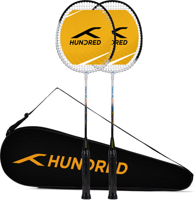 Hundred POWERTEK 100 (2PCS IN 1) Strung Badminton Racquet (White / Black)