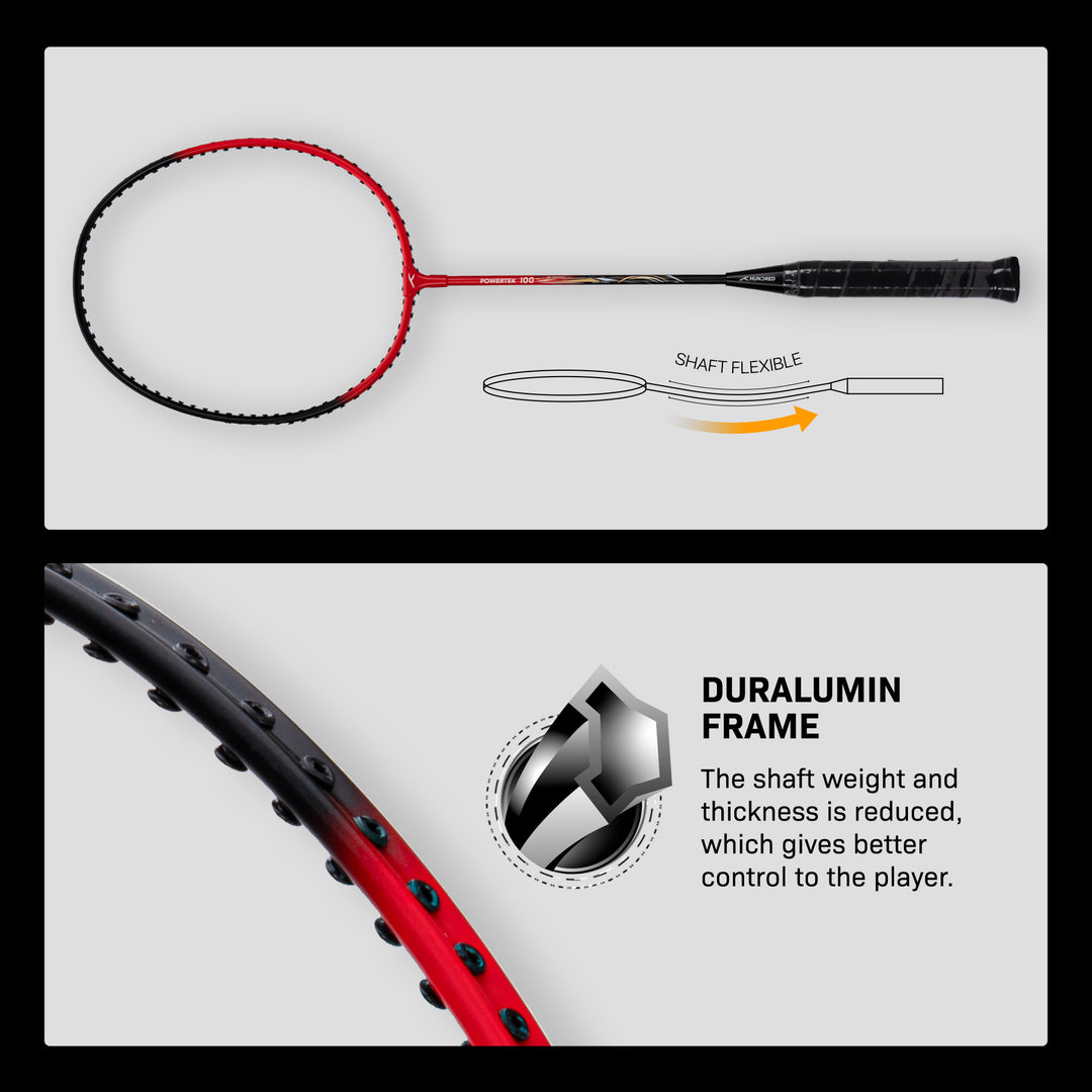 Hundred POWERTEK 100 (2PCS IN 1) Strung Badminton Racquet (Red / Black)