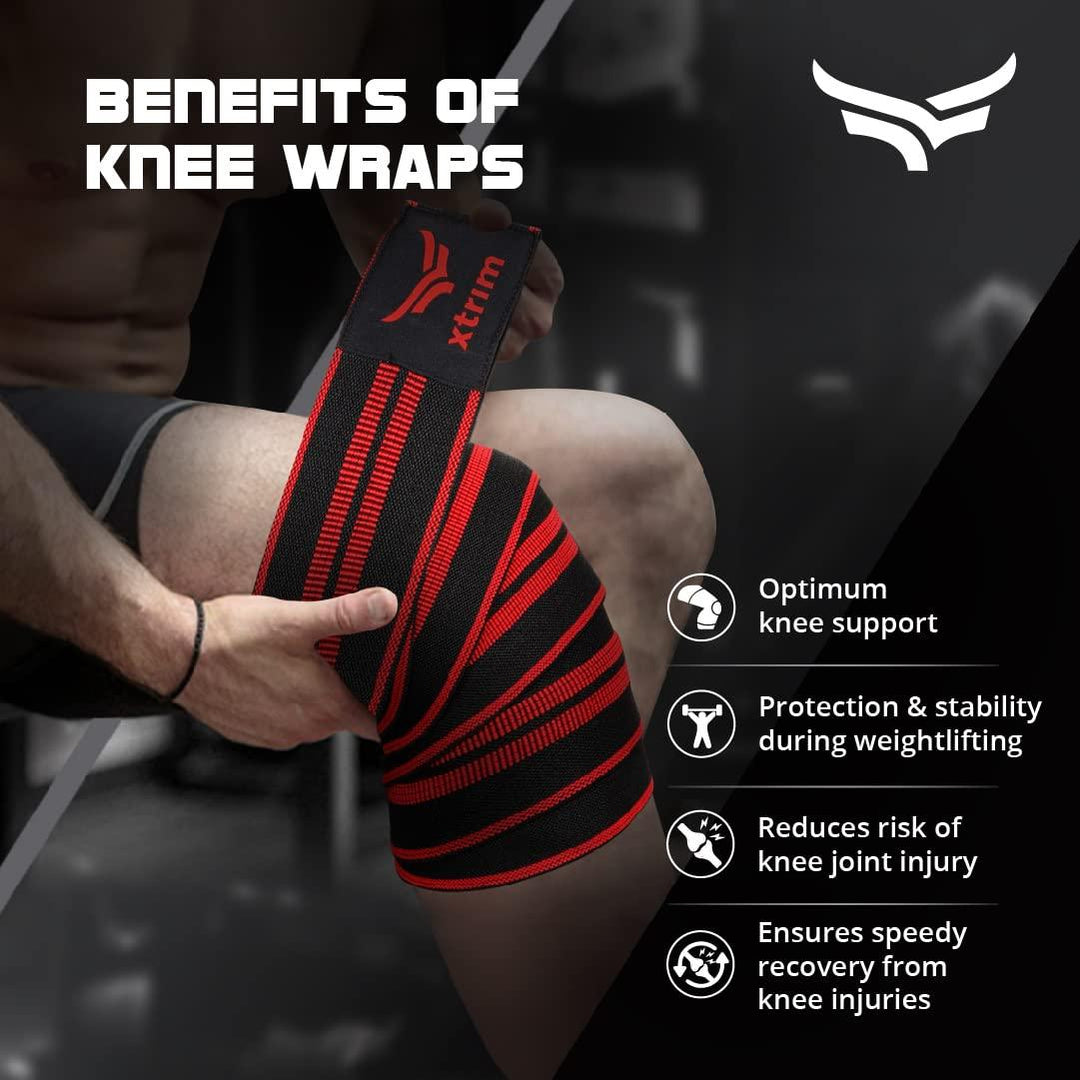 Unisex Knee Wraps (2 Meters, Set of 2) - Red - Kriya Fit