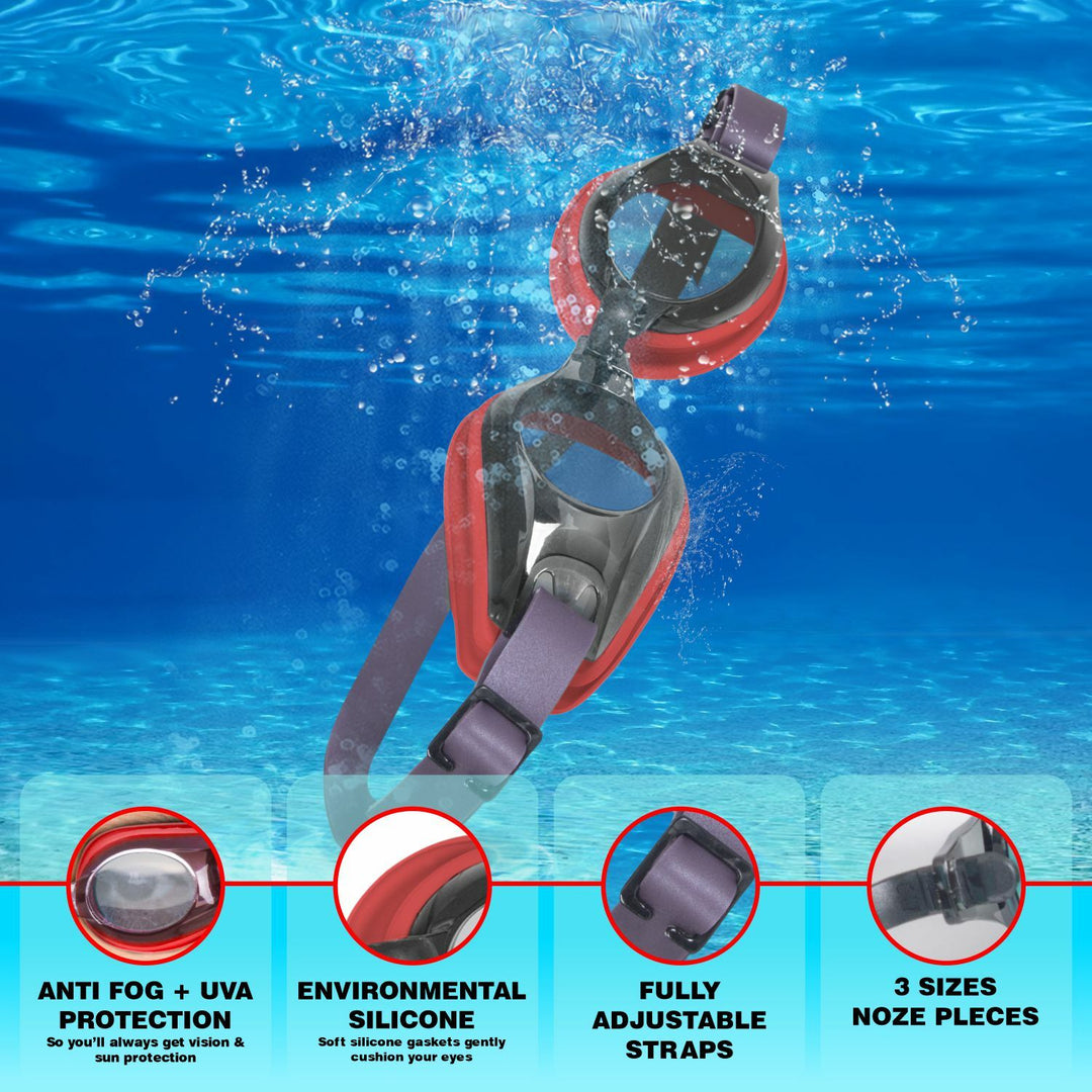 Premium Swimming Kit (Silicone Cap / Swimming Goggle / Earplugs)(Red/Black)