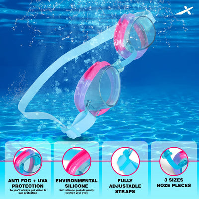 Premium Swimming Kit (Silicone Cap / Swimming Goggle / Earplugs)(Blue/Pink)