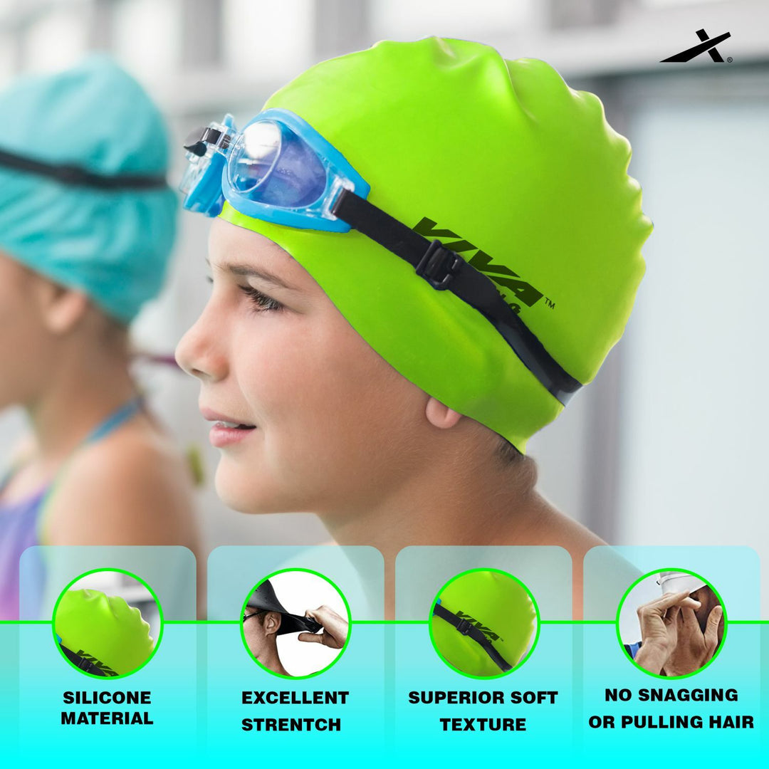 Premium Swimming Kit (Silicone Cap / Swimming Goggle / Earplugs)(Green/Blue)